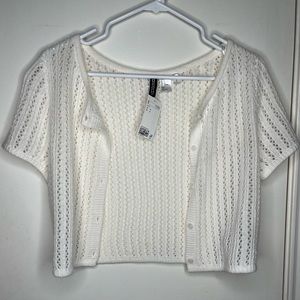 H&M Top White Short Sleeved Knit Cardigan